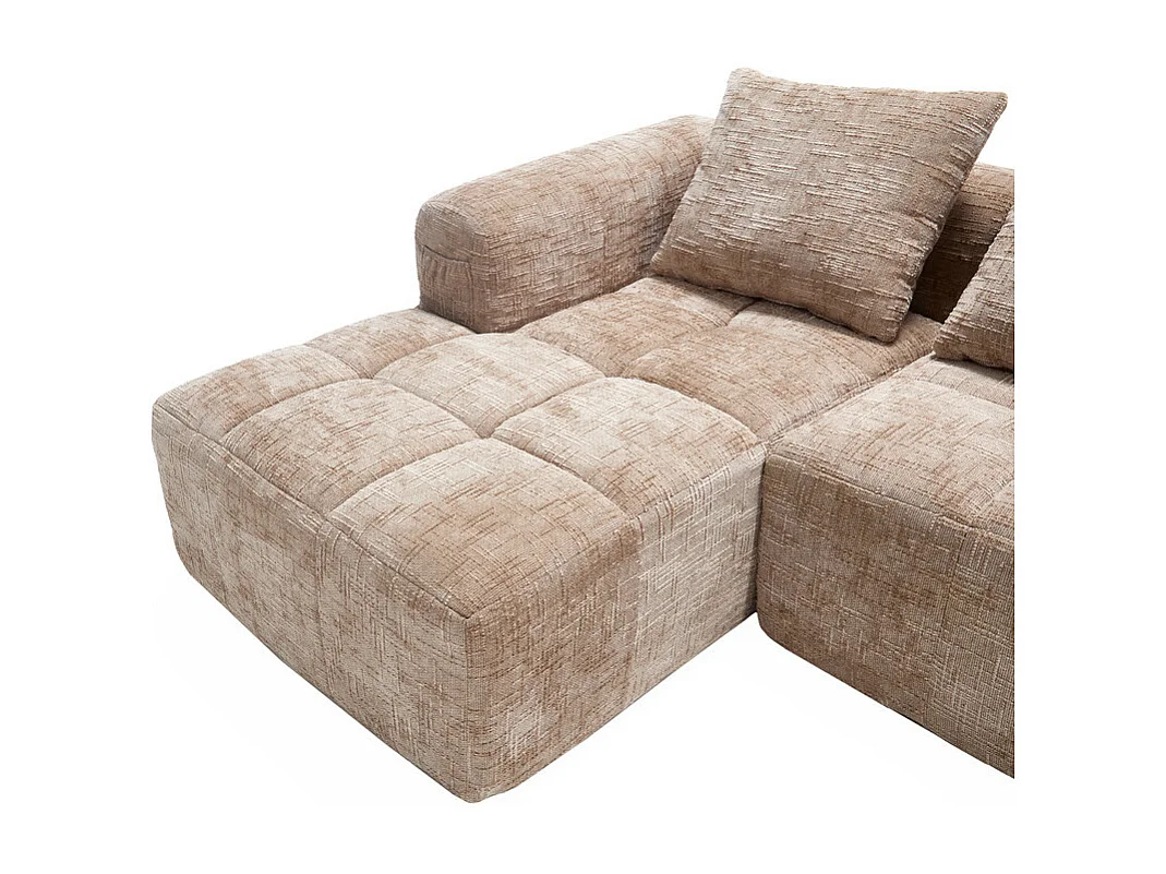 Canapé d'angle convertible en tissu Chenille - 3 places - avec 3 oreillers - Kaki - 250x158x60cm