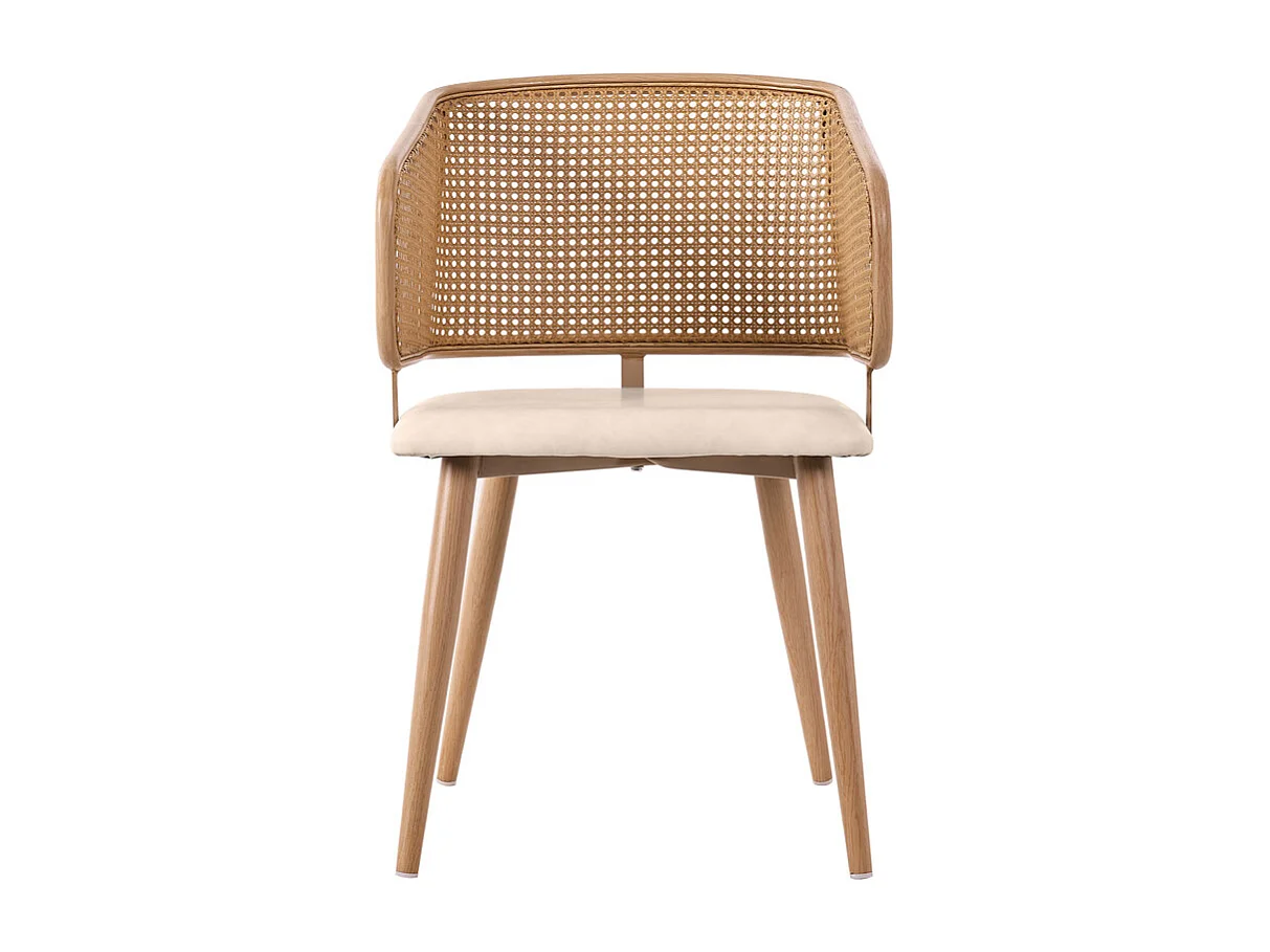 Ensemble table à manger + 6 chaises en rotin et velours, Beige