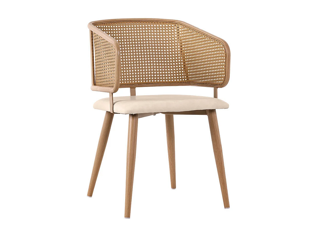 Ensemble table à manger + 4 chaises en rotin et velours, Beige