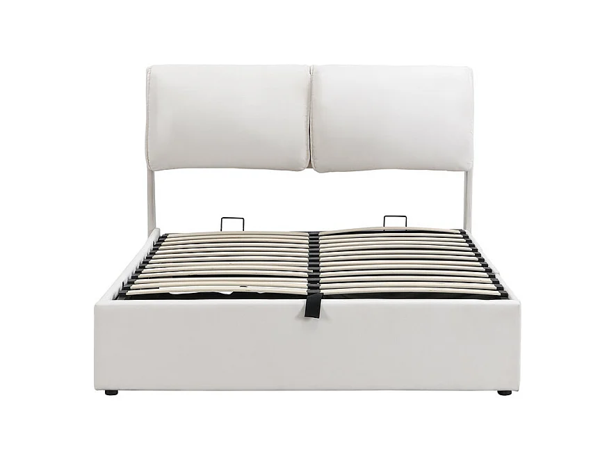 Cama baú em veludo branco, 140 x 200 cm, com 3 gavetas e cabeceira ajustável, carga máx. 300kg