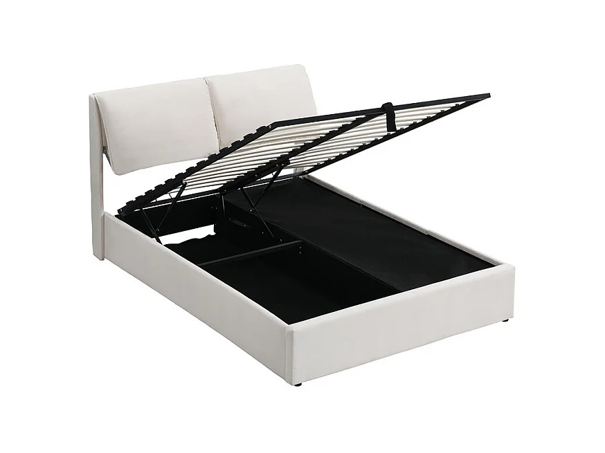 Cama baú em veludo branco, 140 x 200 cm, com 3 gavetas e cabeceira ajustável, carga máx. 300kg