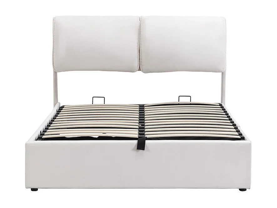 Cama nido en terciopelo blanco, 140 x 200 cm, con 3 cajones y cabecero ajustable, carga máx. 300kg