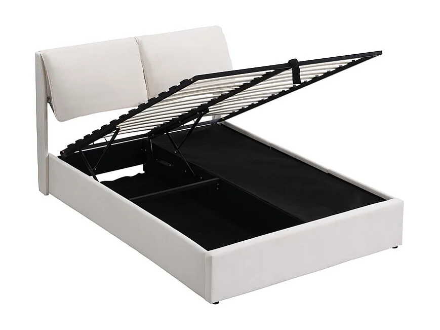 Cama nido en terciopelo blanco, 140 x 200 cm, con 3 cajones y cabecero ajustable, carga máx. 300kg