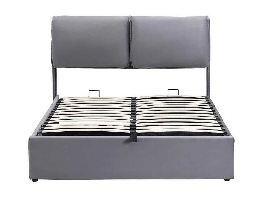 Lit coffre en velours gris, 140 x 190 cm, avec 3 tiroirs et tête de lit réglable, charge max 300kg