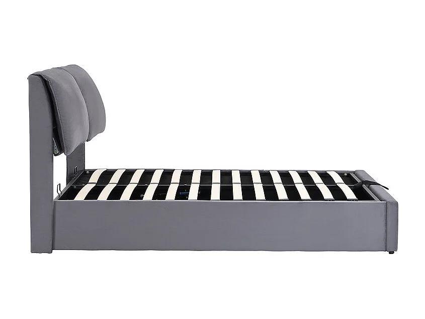 Lit coffre en velours gris, 140 x 190 cm, avec 3 tiroirs et tête de lit réglable, charge max 300kg