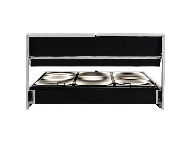 Cama baú em veludo branco, 180 x 200 cm, com 3 gavetas e cabeceira ajustável, carga máx. 300kg