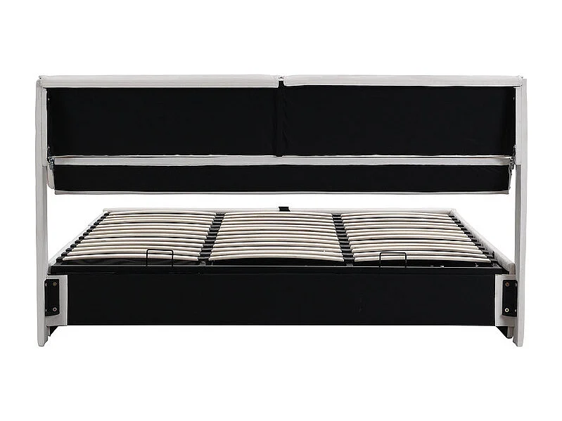 Lit coffre en velours blanc, 180 x 200 cm, avec 3 tiroirs et tête de lit réglable, charge max 300kg