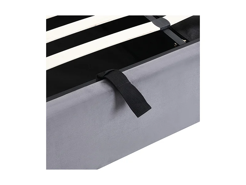 Cama baú em veludo cinza, 160 x 200 cm, com 3 gavetas e cabeceira ajustável, carga máx. 300kg