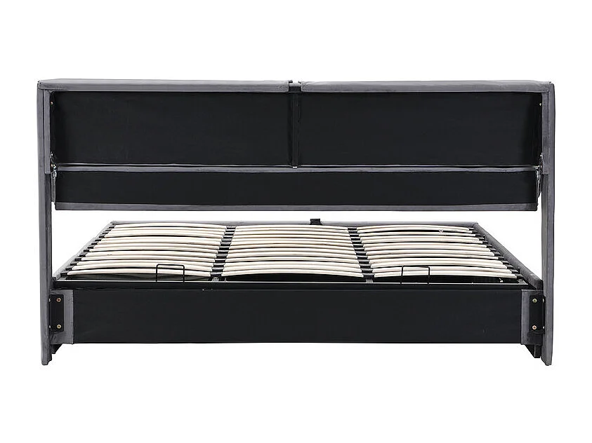 Cama nido en terciopelo gris, 160 x 200 cm, con 3 cajones y cabecero ajustable, carga máx. 300kg