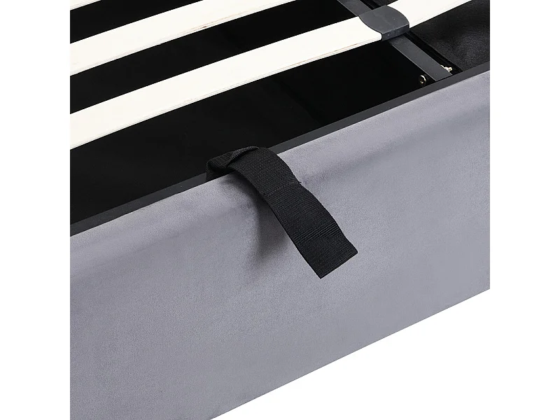 Cama nido en terciopelo gris, 160 x 200 cm, con 3 cajones y cabecero ajustable, carga máx. 300kg