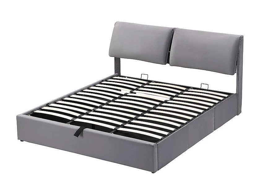 Cama nido en terciopelo gris, 160 x 200 cm, con 3 cajones y cabecero ajustable, carga máx. 300kg