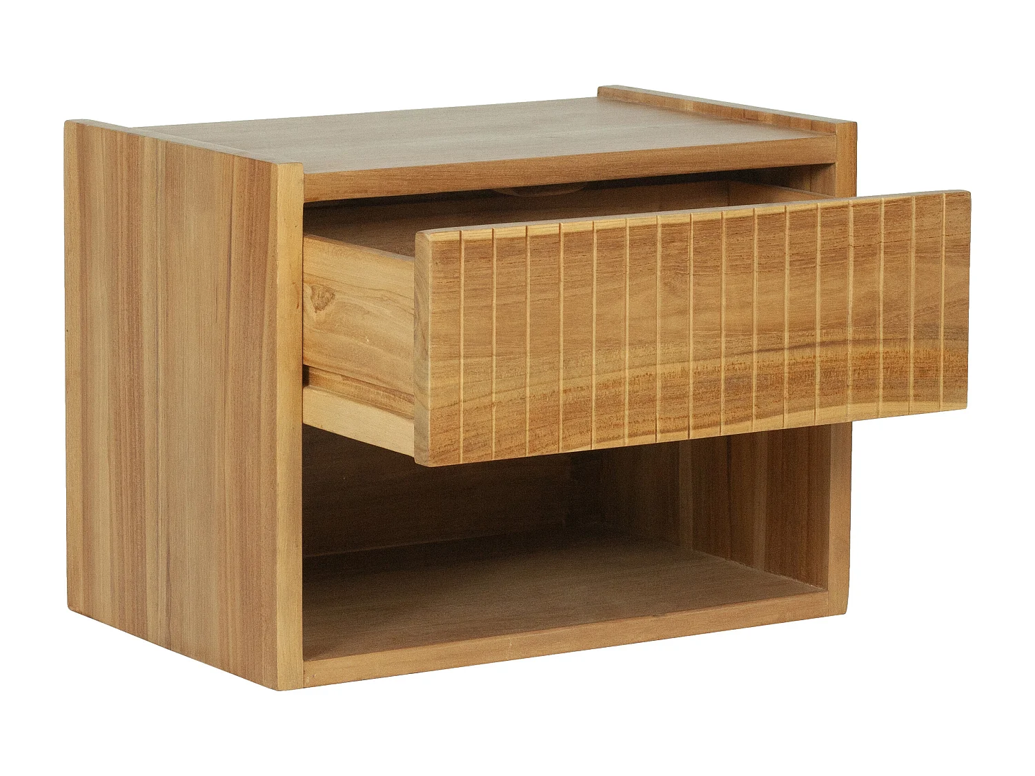 Table de chevet suspendue 1 tiroir et 1 niche - Bois de teck - Coloris : Naturel - REVUKA