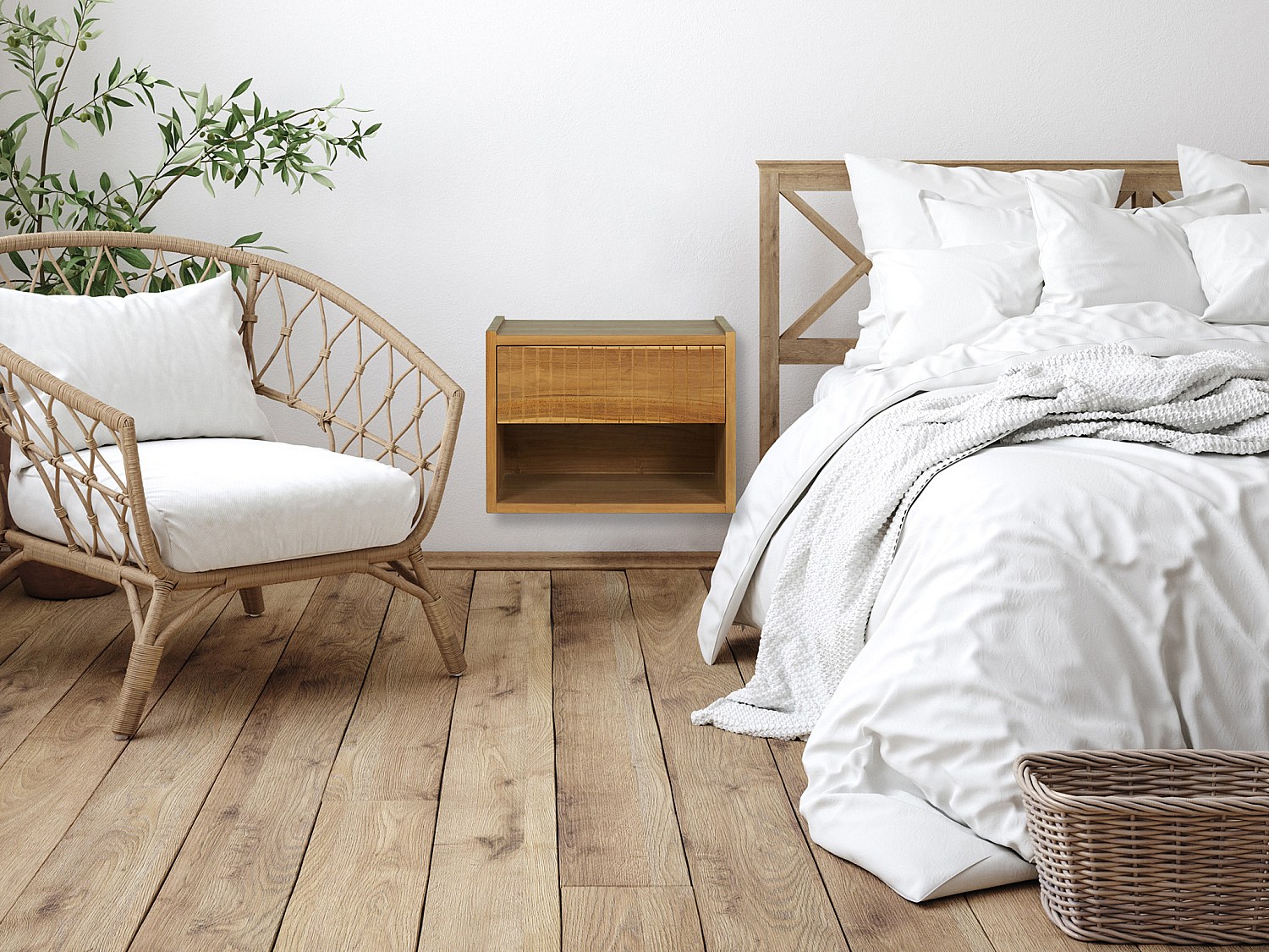 Hängender Nachttisch – 1 Schublade & 1 Fach – Teakholz – Naturfarben – REVU günstig online kaufen