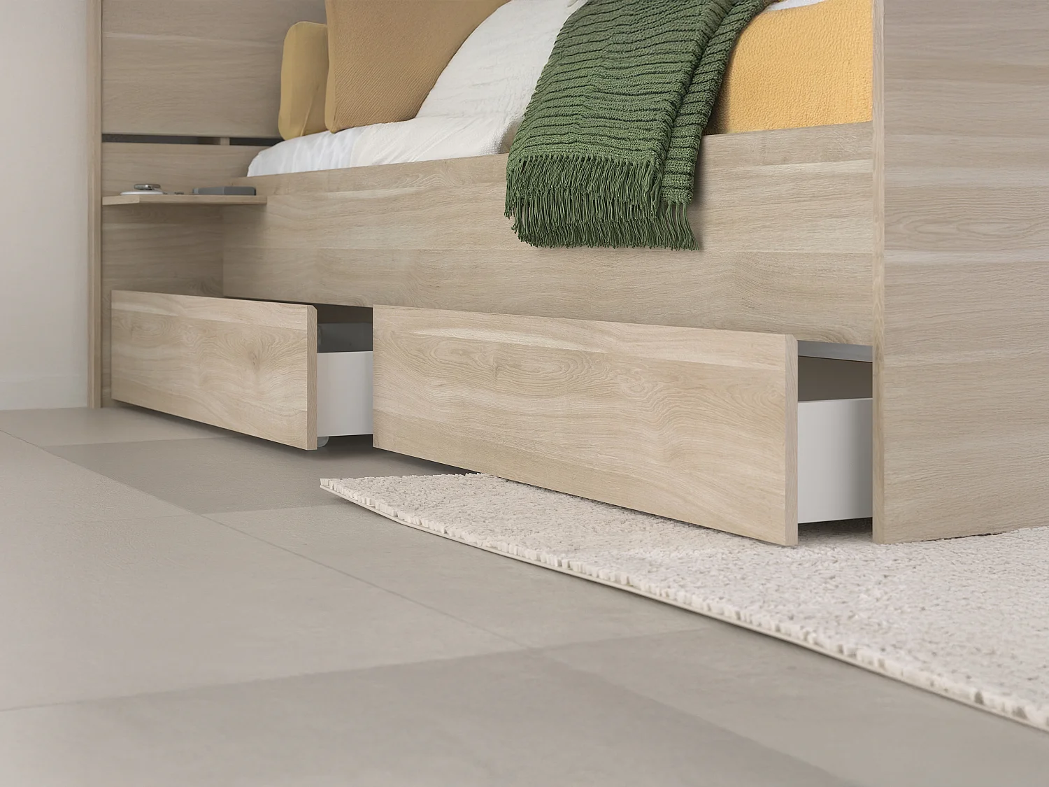 2‑er Set Schubladen für Bett 140/160/180 cm - Naturfarben - TENALIA