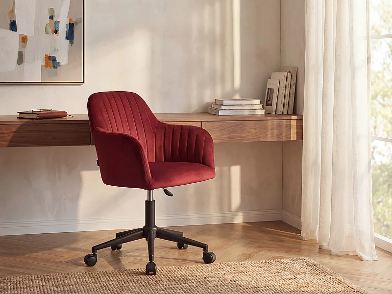 Chaise de bureau - Velours - Bordeaux et noir - Hauteur réglable - ELEANA