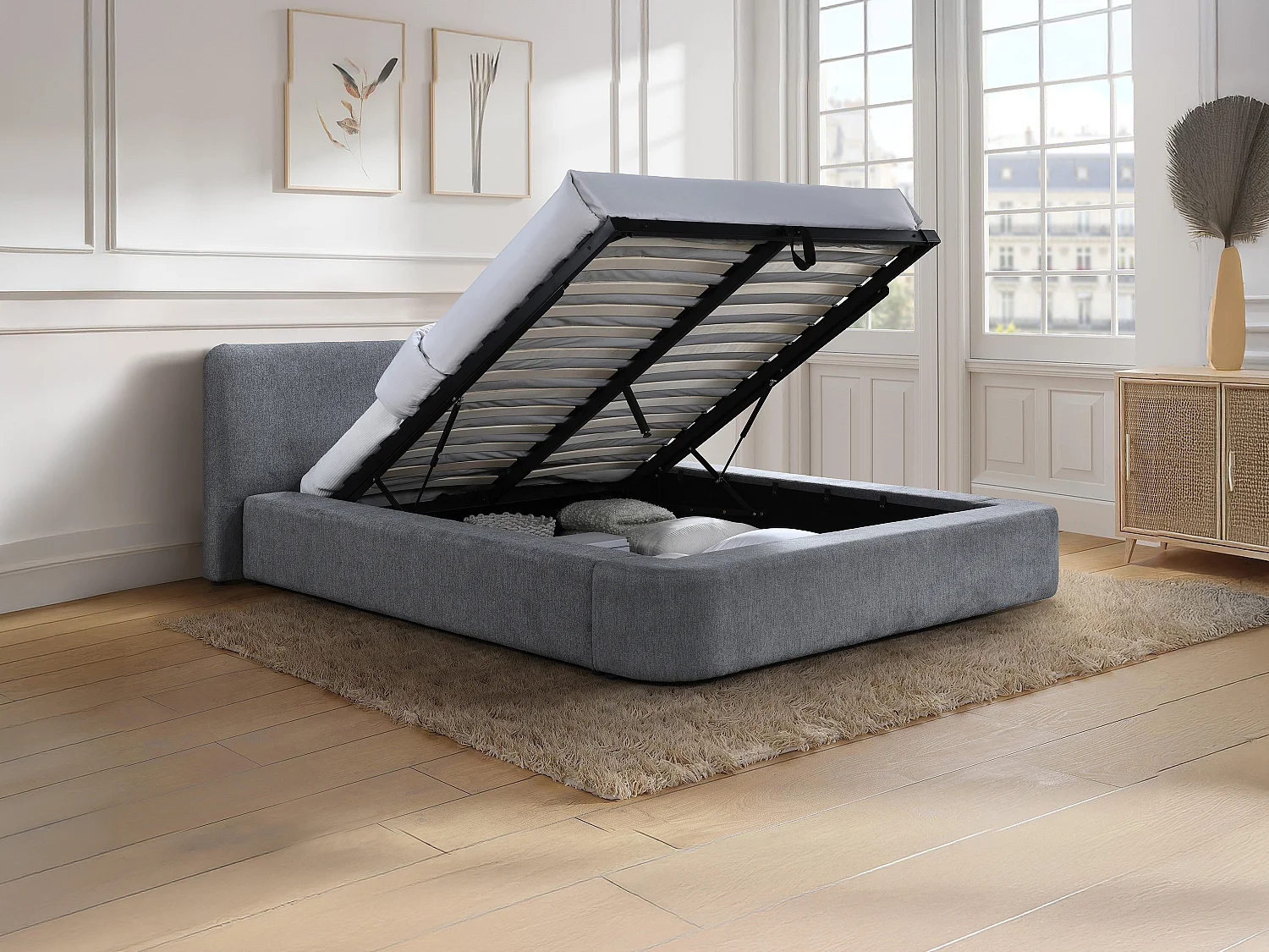 Lit coffre 140 x 190 cm - Tissu - Gris - JUDALO de Maison Céphy