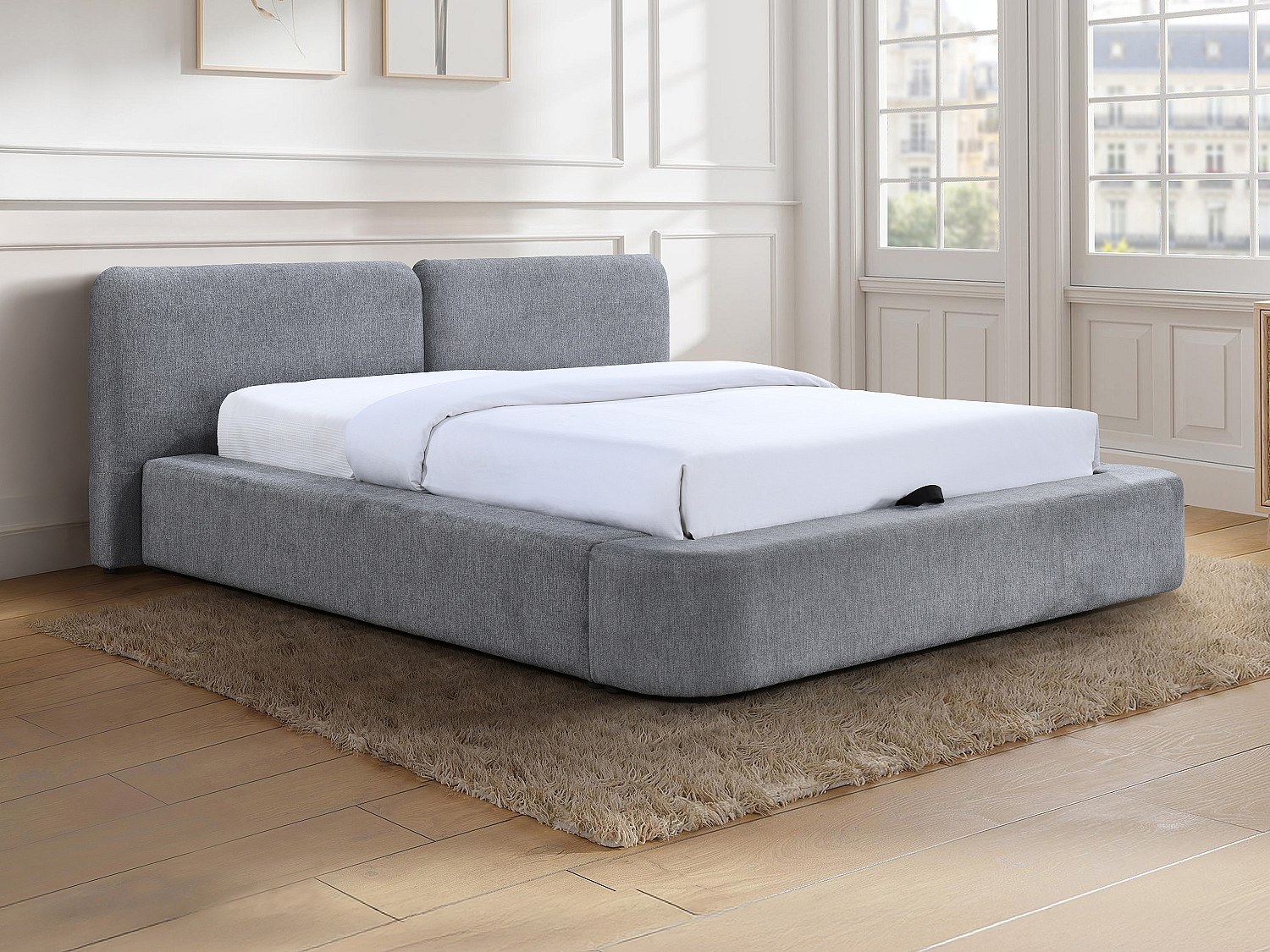 Seng med oppbevaring 140 x 190 cm - Stoff - Grå - JUDALO fra Maison Céphy