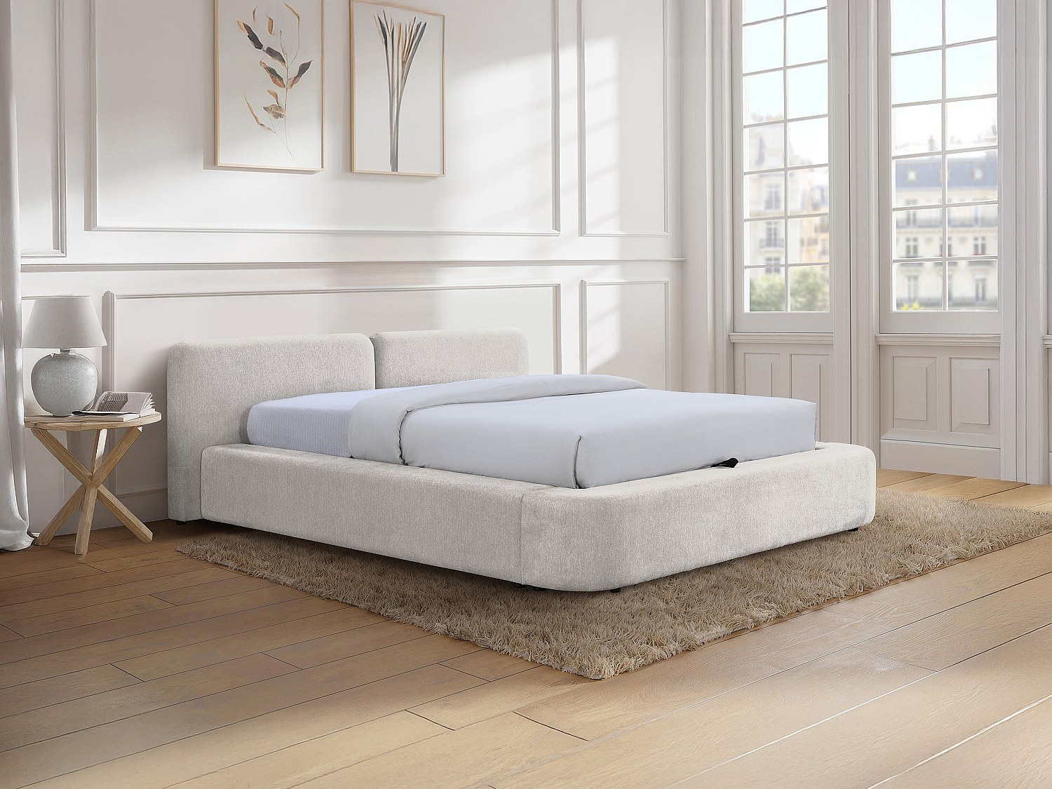 Bett mit Stauraum 160 × 200 cm – Stoff – Beige – JUDALO by Maison Céphy günstig online kaufen
