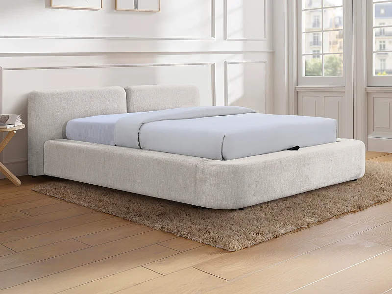 Lit coffre 160 x 200 cm - Tissu - Beige - JUDALO de Maison Céphy