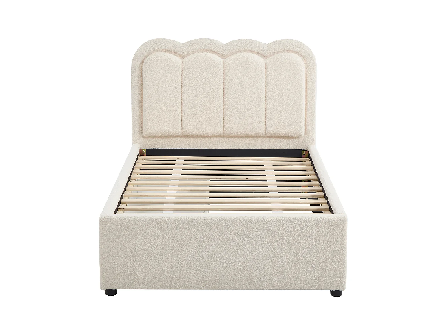 Seng 90 x 190 cm med 2 skuffer - Med LED-lys - Bouclé stof - Creme - NESTIAKO