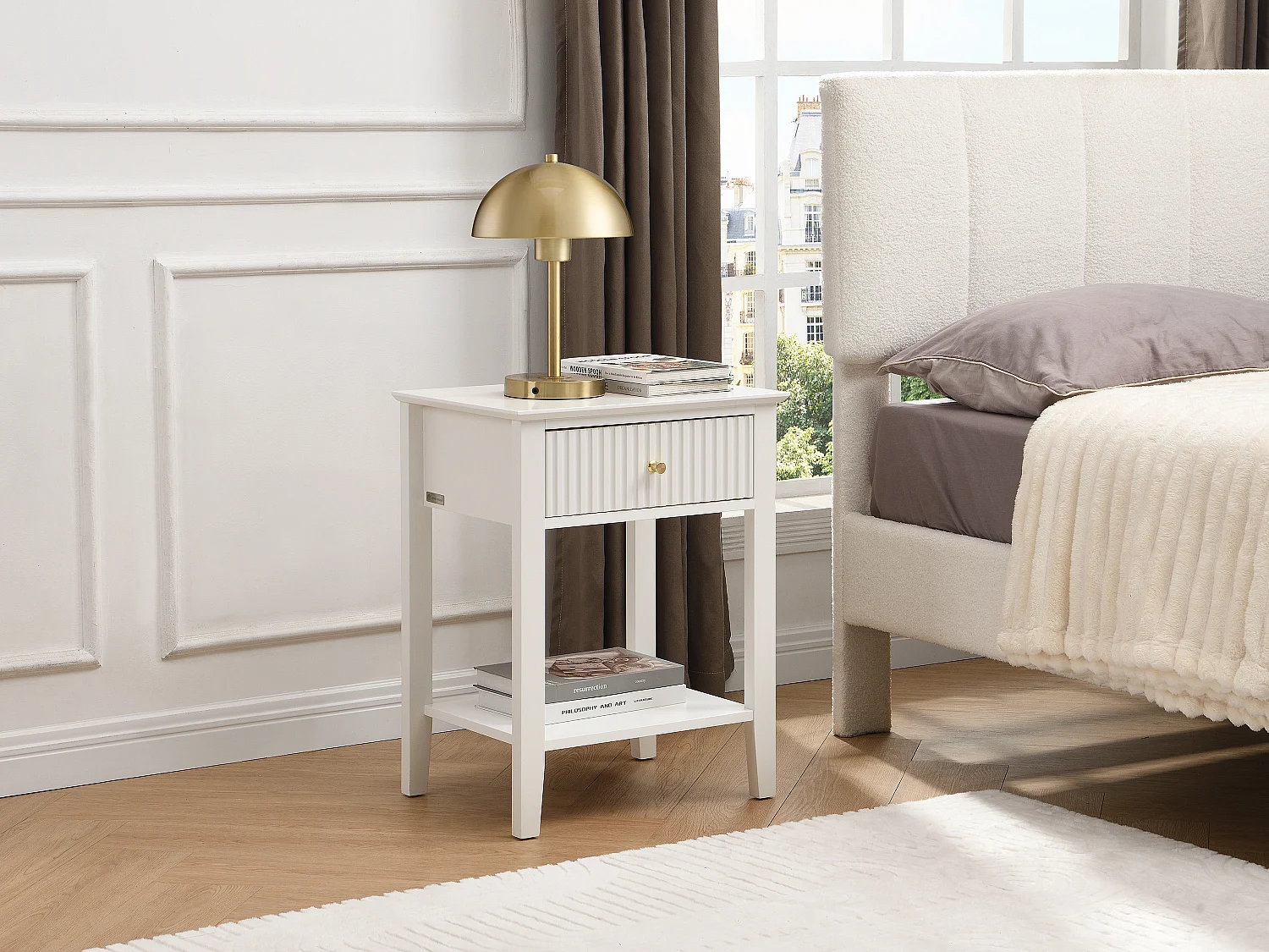 Table de chevet 1 tiroir et 1 tablette - MDF - Blanc - NIRIVA