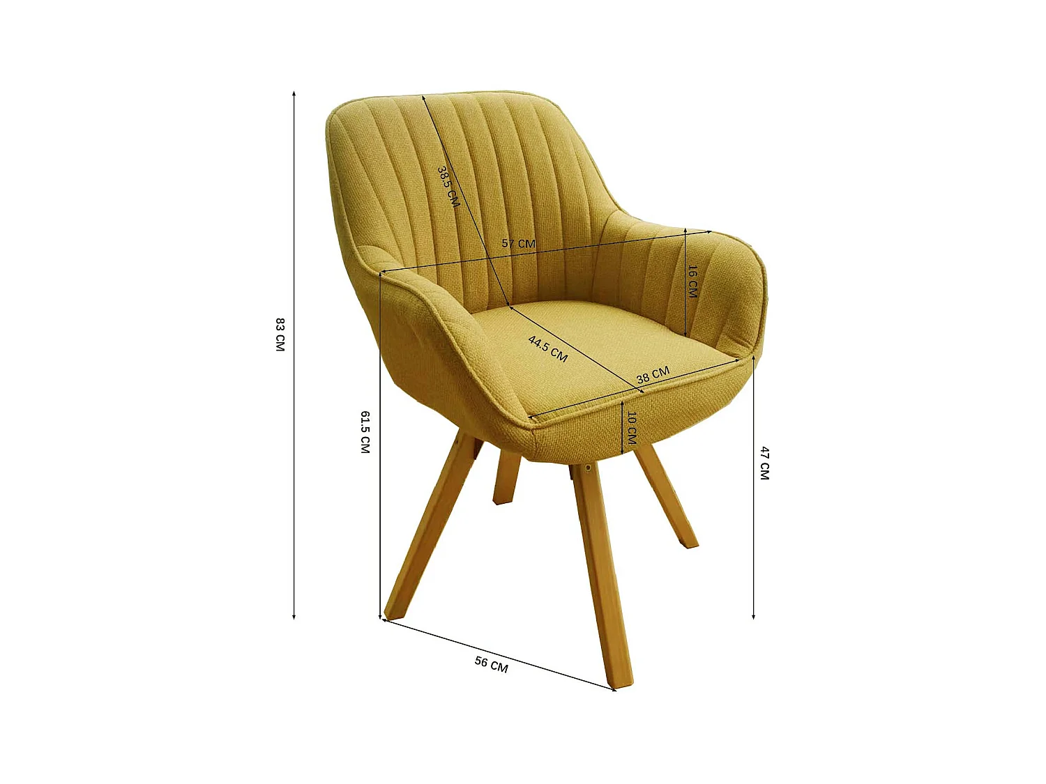 Lot de 6 fauteuil de salle à manger rotatif style scandinave en jaune tissu,CARSON