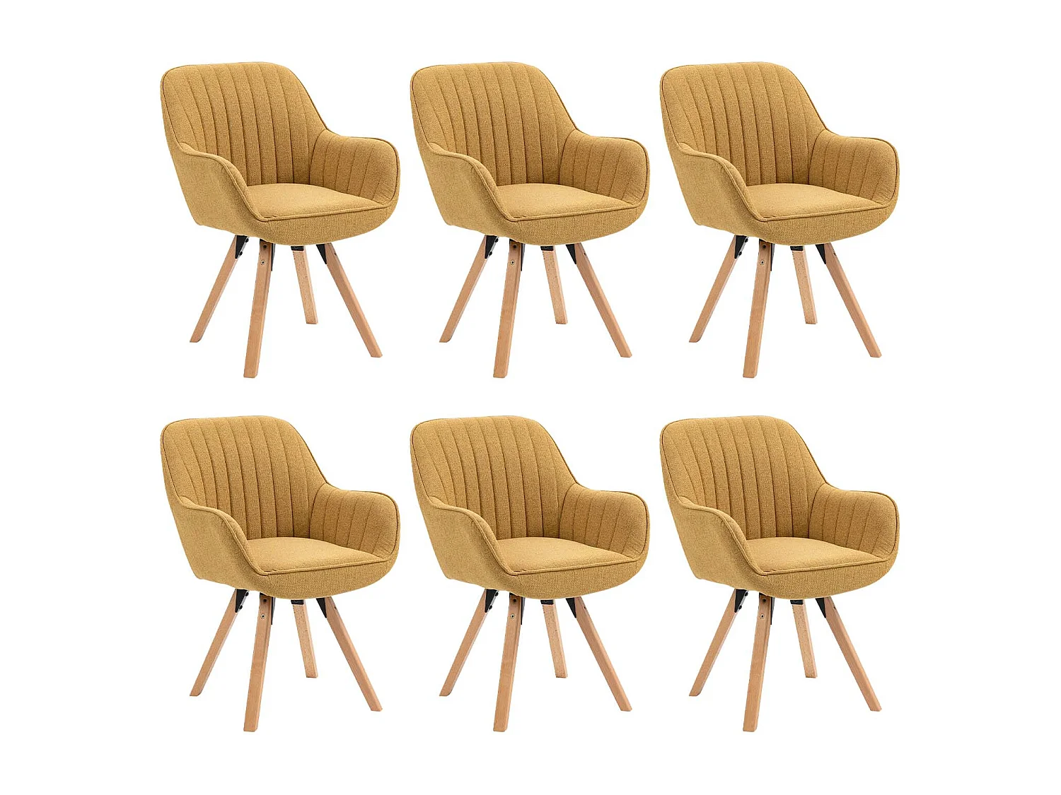 Lot de 6 fauteuil de salle à manger rotatif style scandinave en jaune tissu,CARSON