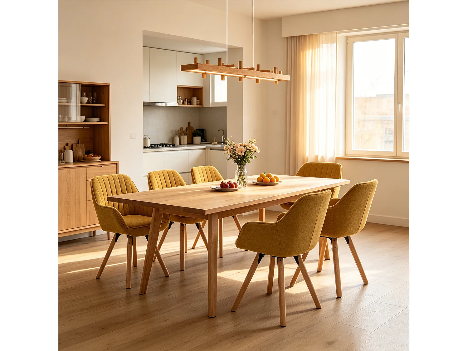 Meubles Cosy CARSON Lot de 6 fauteuils de salle à manger pivotants style scandinave tissu jaune