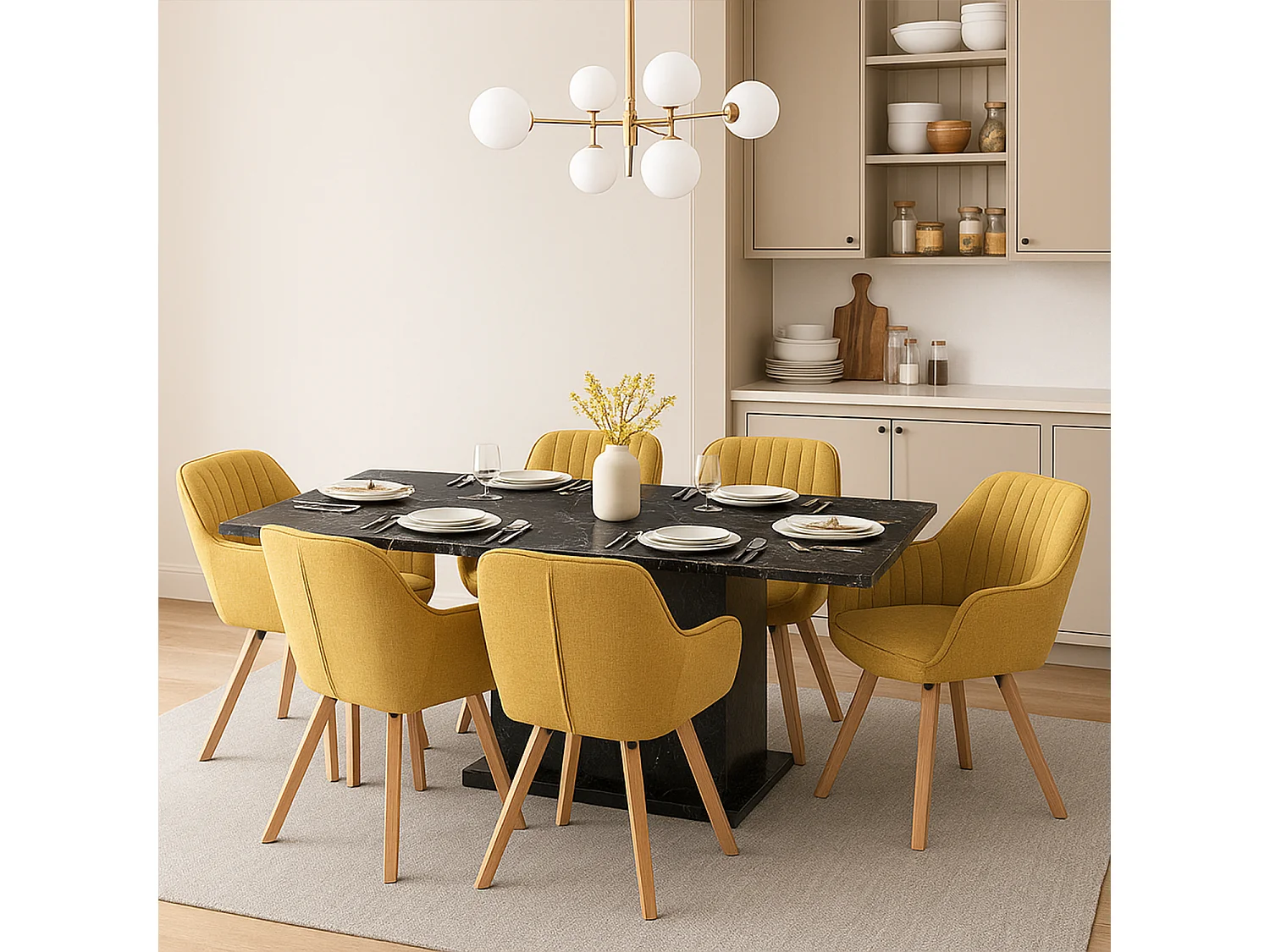 Lot de 6 fauteuil de salle à manger rotatif style scandinave en jaune tissu,CARSON