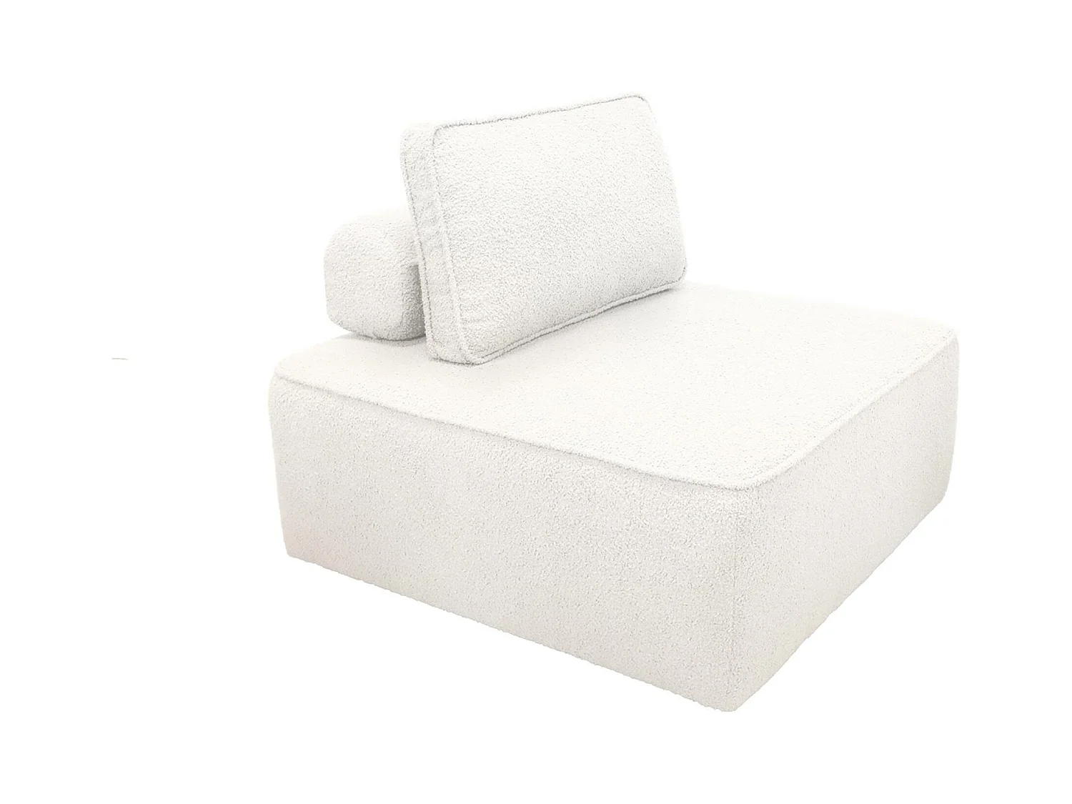 Chauffeuse pour canapé modulable tissu bouclette crème 1 place Bao. L 90 x P 90 x H 74cm