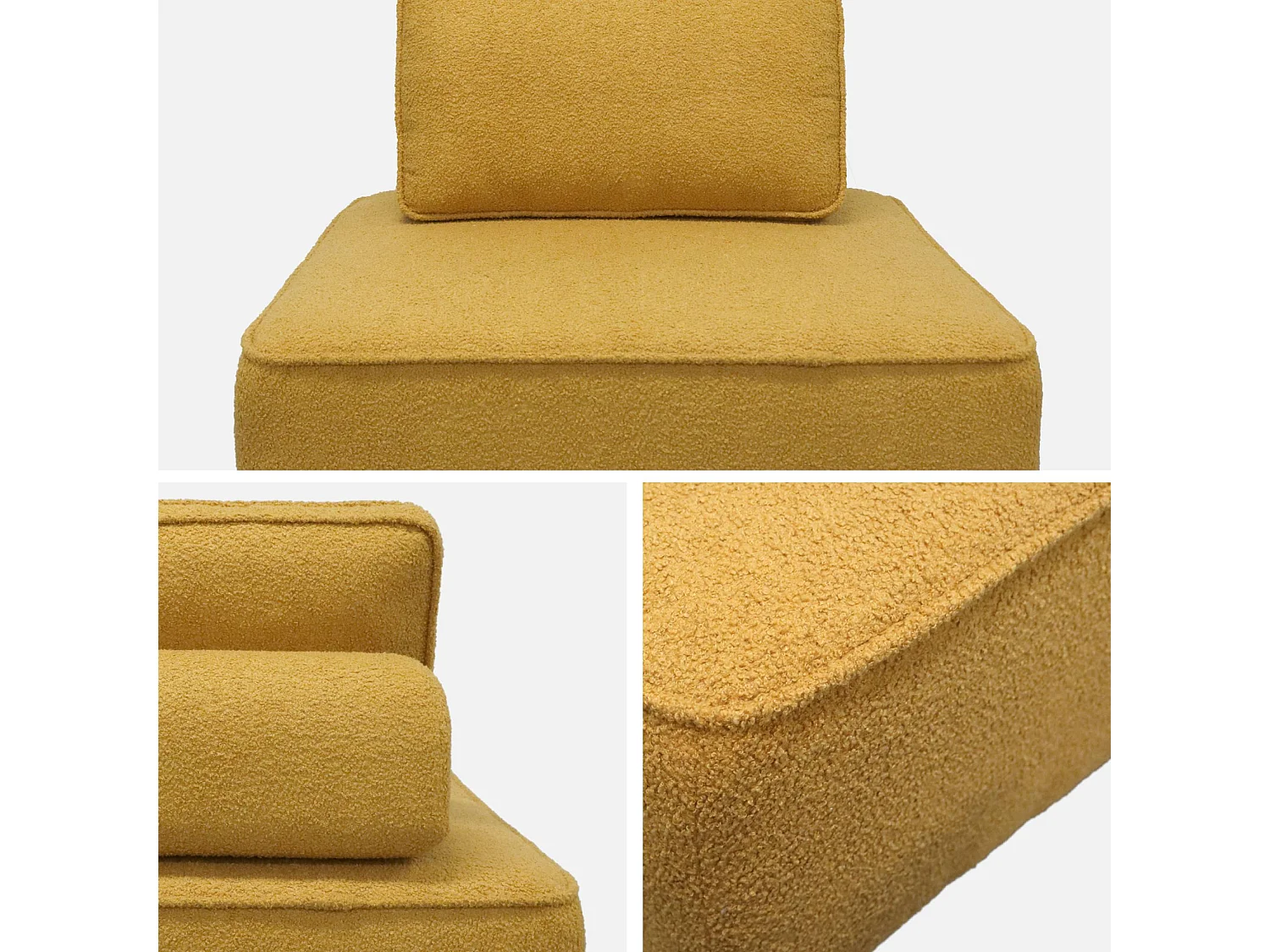 Chauffeuse pour canapé modulable tissu bouclette moutarde 1 place Bao. L 90 x P 90 x H 74cm
