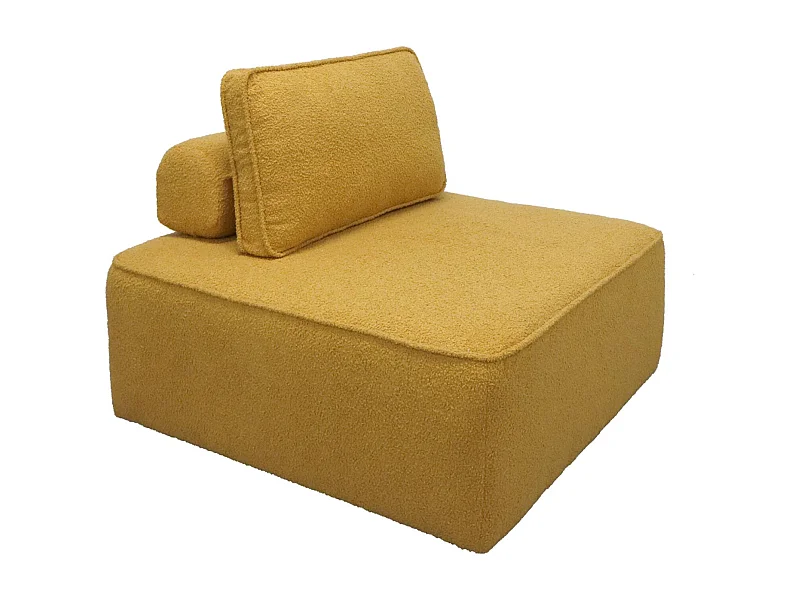 Chauffeuse pour canapé modulable tissu bouclette moutarde 1 place Bao. L 90 x P 90 x H 74cm