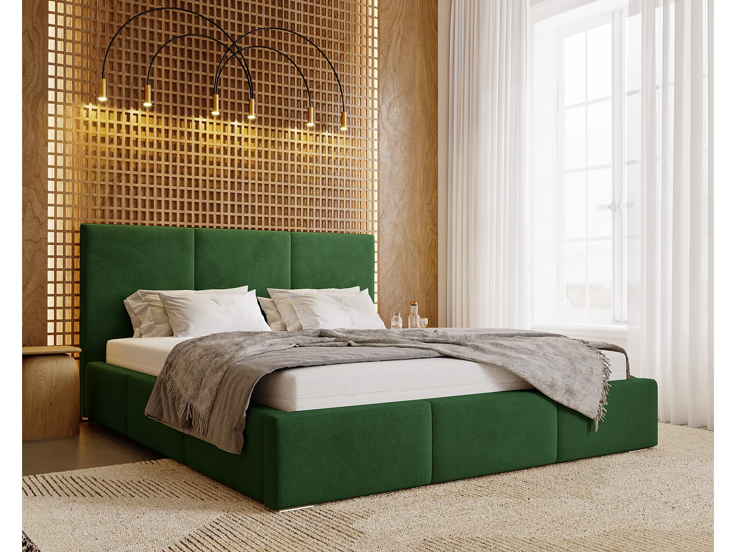 Emporius Tweepersoonsbed met opbergruimte 140x200 cm Lary - Gestoffeerd bed 140 x 200, fluweel Groen (Magic Velvet 2225)