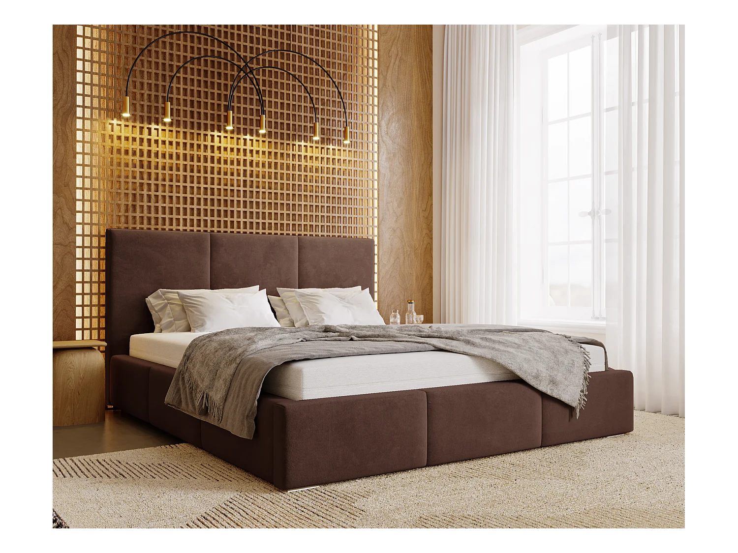 Emporius Lit 140x200 Lary - Lit avec rangement, Lit adulte rembourré - sommier à Lattes, tissu velours Brun (Magic Velvet 2205)