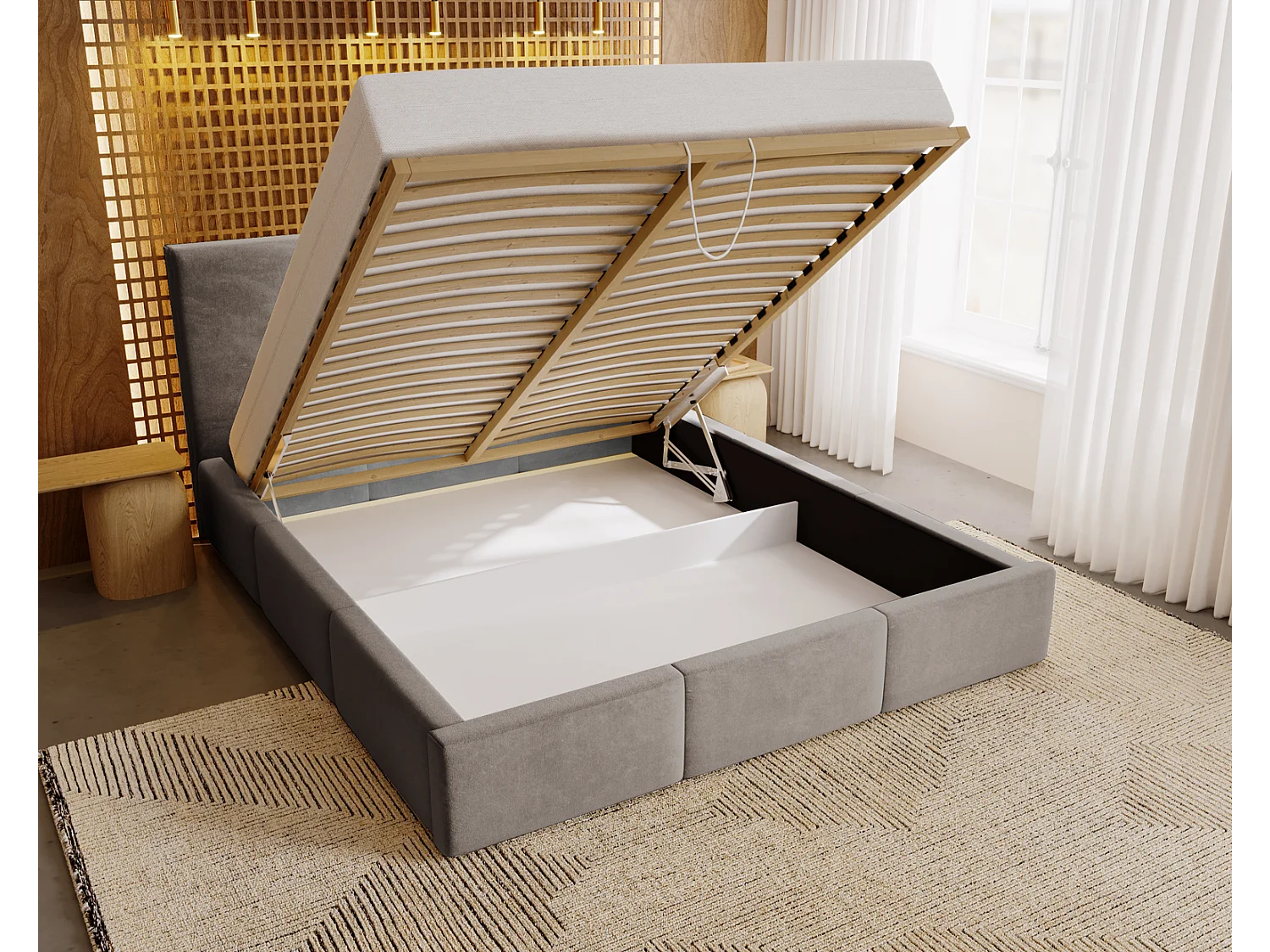 Emporius Lit 140x200 Lary - Lit avec rangement, Lit adulte rembourré - sommier à Lattes, tissu velours Brun (Magic Velvet 2205)