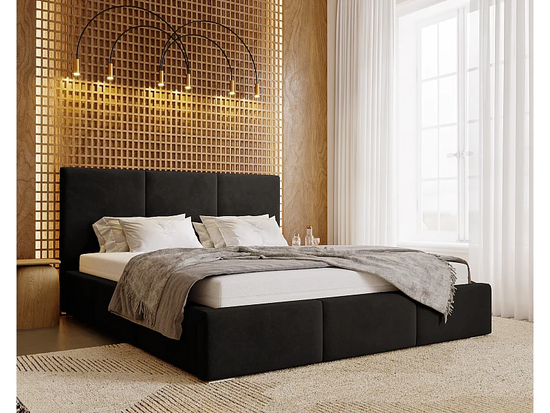 Emporius Tweepersoonsbed met opbergruimte 180x200 cm Lary - Gestoffeerd bed 180 x 200, fluweel Zwart (Magic Velvet 2219)