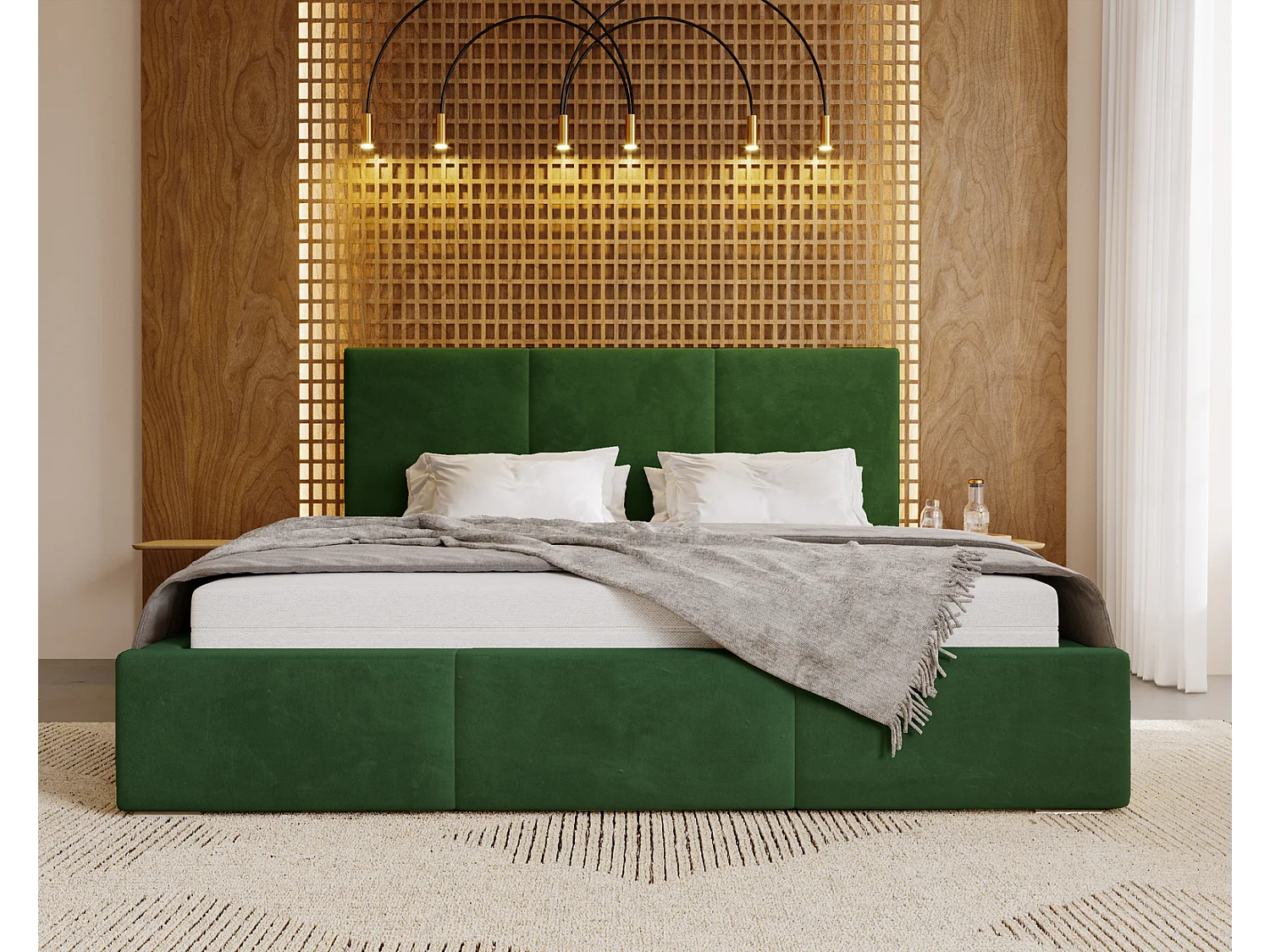 Emporius Lit 160x200 Lary - Lit avec rangement, Lit adulte rembourré - sommier à Lattes, tissu velours Vert (Magic Velvet 2225)