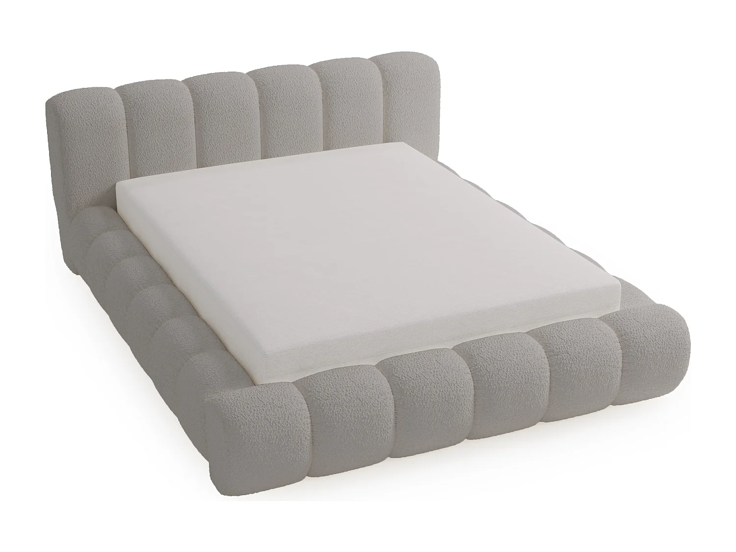 Emporius Cloud Lit rembourré 140x200 - Lit coffre avec rangement et sommier à lattes - Lit double 140x200 cm, tissu bouclé Gris clair (Anthology 15)