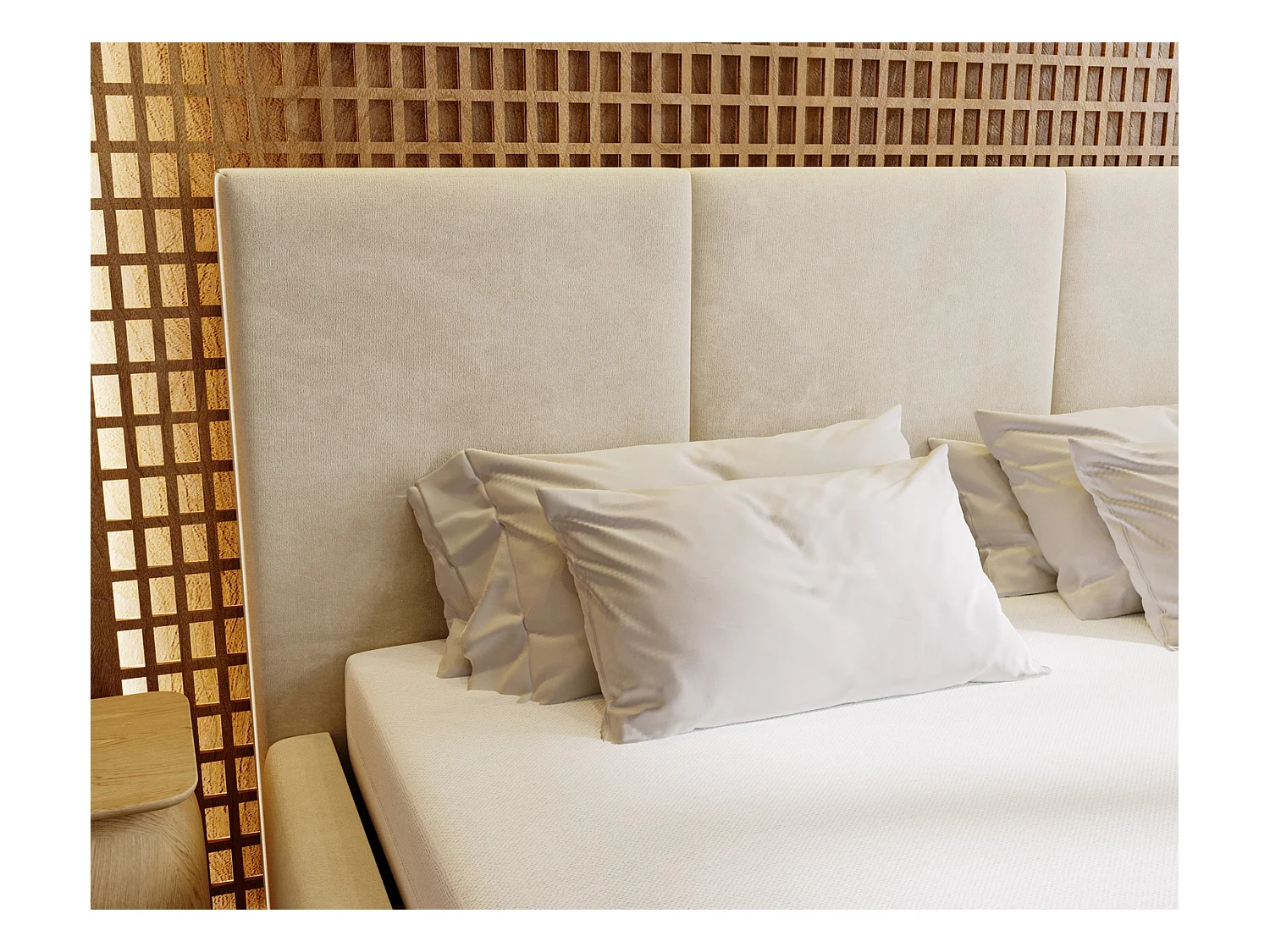 Emporius Lit 200x200 Lary - Lit avec rangement, Lit adulte rembourré - sommier à Lattes, tissu velours Beige (Magic Velvet 2201)