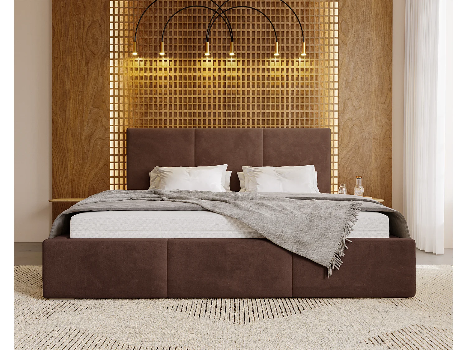 Emporius Lit 160x200 Lary - Lit avec rangement, Lit adulte rembourré - sommier à Lattes, tissu velours Brun (Magic Velvet 2205)