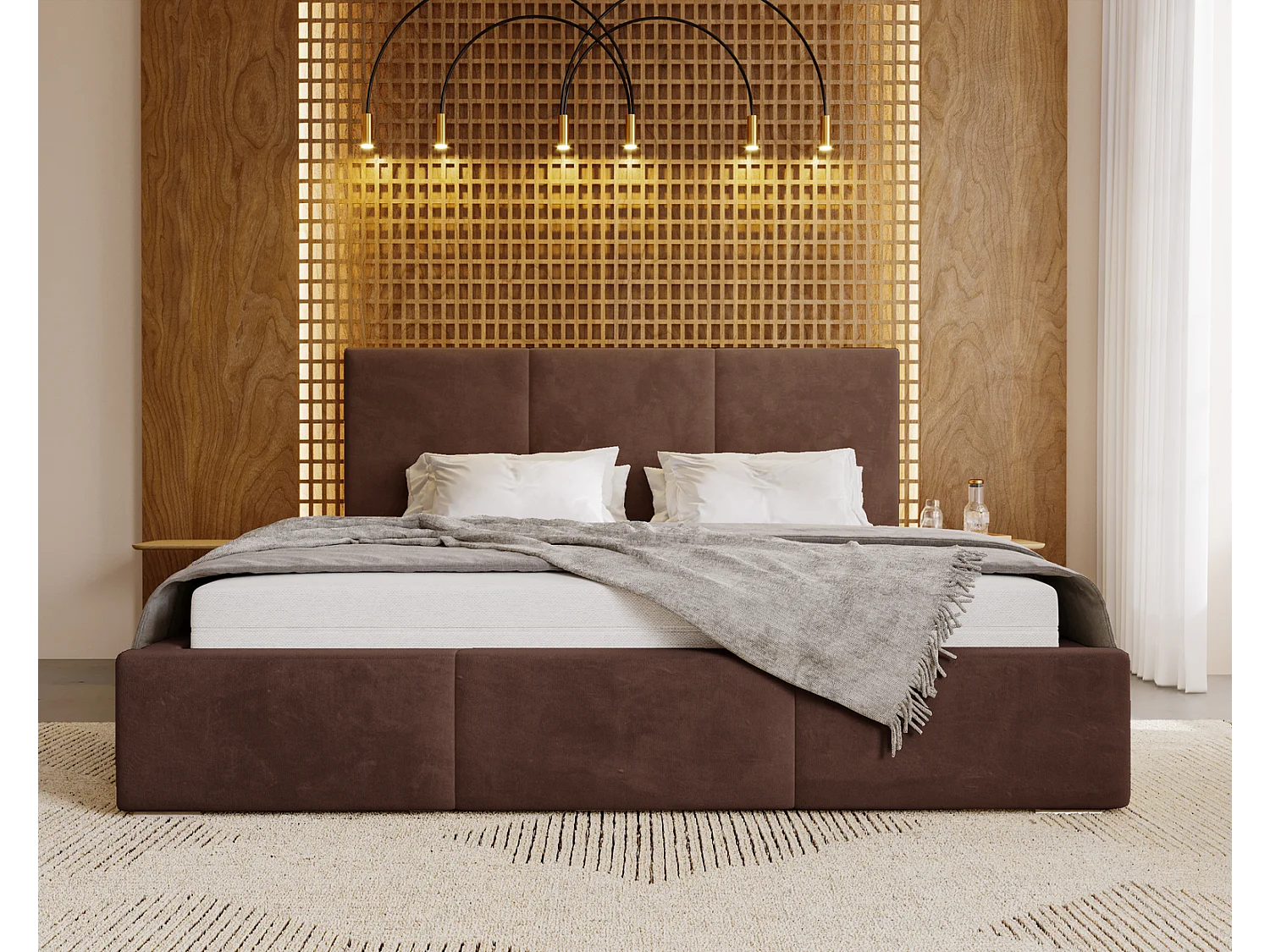 Emporius Lit 160x200 Lary - Lit avec rangement, Lit adulte rembourré - sommier à Lattes, tissu velours Brun (Magic Velvet 2205)