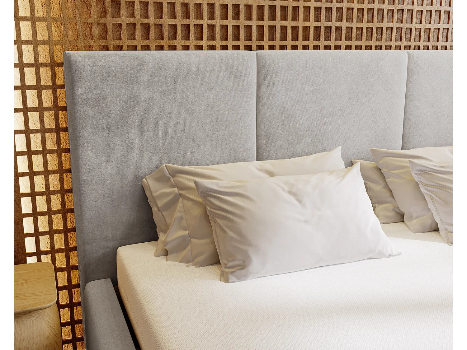 Emporius Lit 200x200 Lary - Lit avec rangement, Lit adulte rembourré - sommier à Lattes, tissu velours Gris clair (Magic Velvet 2218)