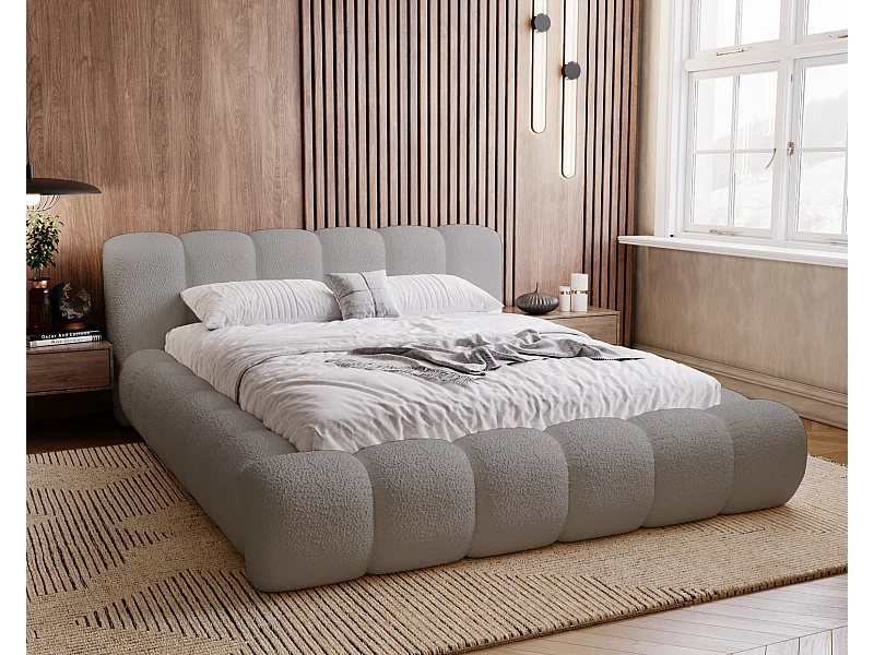 Emporius Cloud Gestoffeerd bed 180x200 cm  - tweepersoonsbed, luxe bed met lattenbodem, opbergruimte - Bouclé Lichtgrijs (Anthology 15)