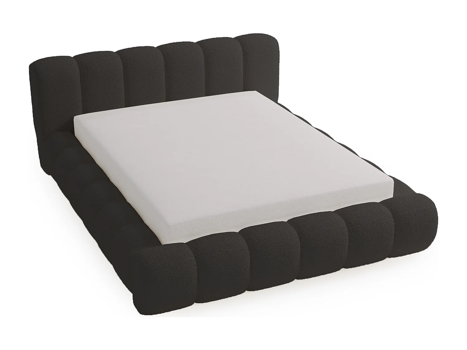 Emporius Cloud Lit rembourré 140x200 - Lit coffre avec rangement et sommier à lattes - Lit double 140x200 cm, tissu bouclé Noir (Anthology 19)