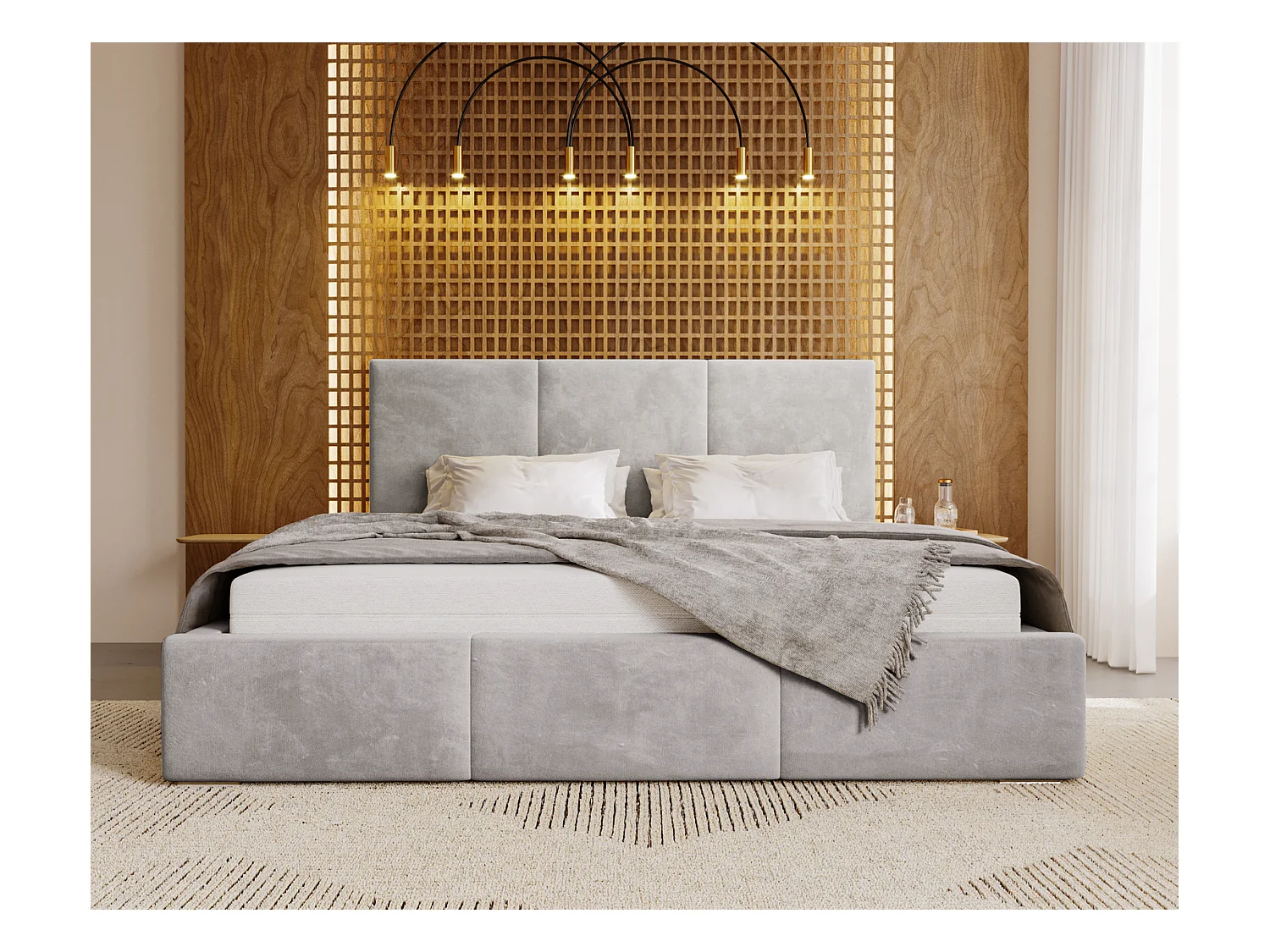 Emporius Lit 160x200 Lary - Lit avec rangement, Lit adulte rembourré - sommier à Lattes, tissu velours Gris clair (Magic Velvet 2218)