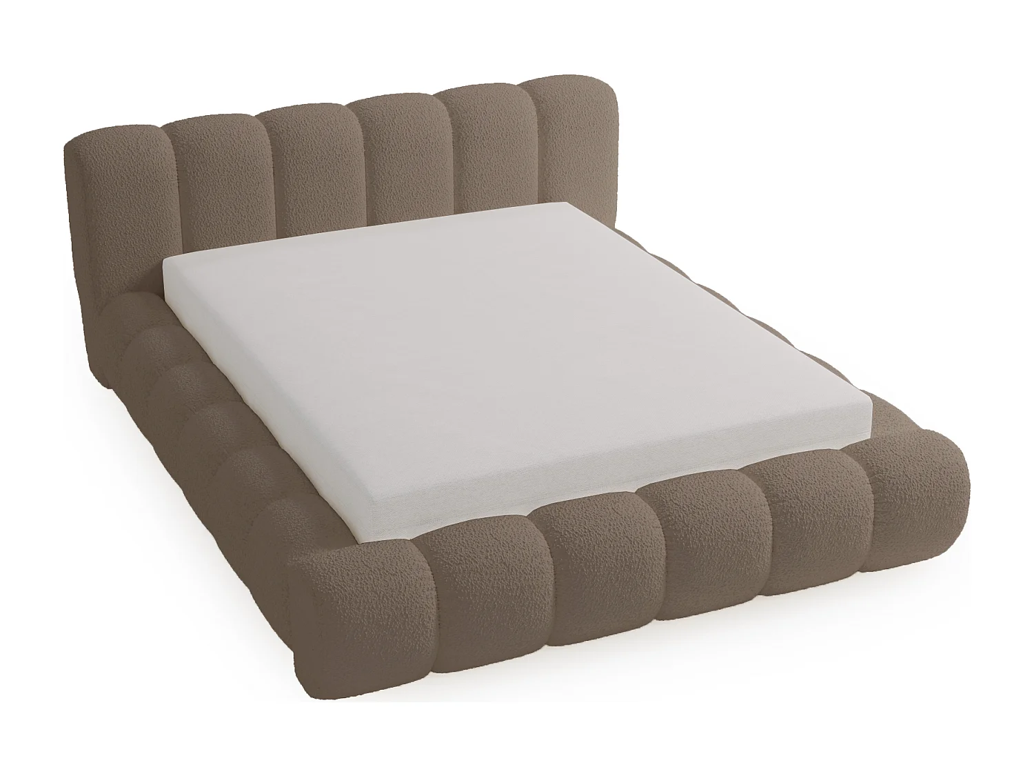 Emporius Cloud Lit rembourré 160x200 - Lit coffre avec rangement et sommier à lattes - Lit double 160x200 cm, tissu bouclé Brun (Anthology 5)