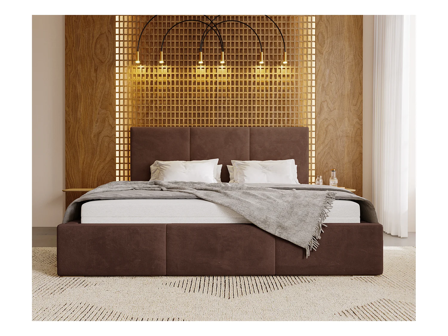 Emporius Lit 200x200 Lary - Lit avec rangement, Lit adulte rembourré - sommier à Lattes, tissu velours Brun (Magic Velvet 2205)