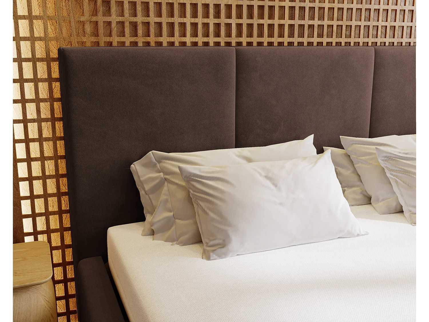 Emporius Lit 200x200 Lary - Lit avec rangement, Lit adulte rembourré - sommier à Lattes, tissu velours Brun (Magic Velvet 2205)