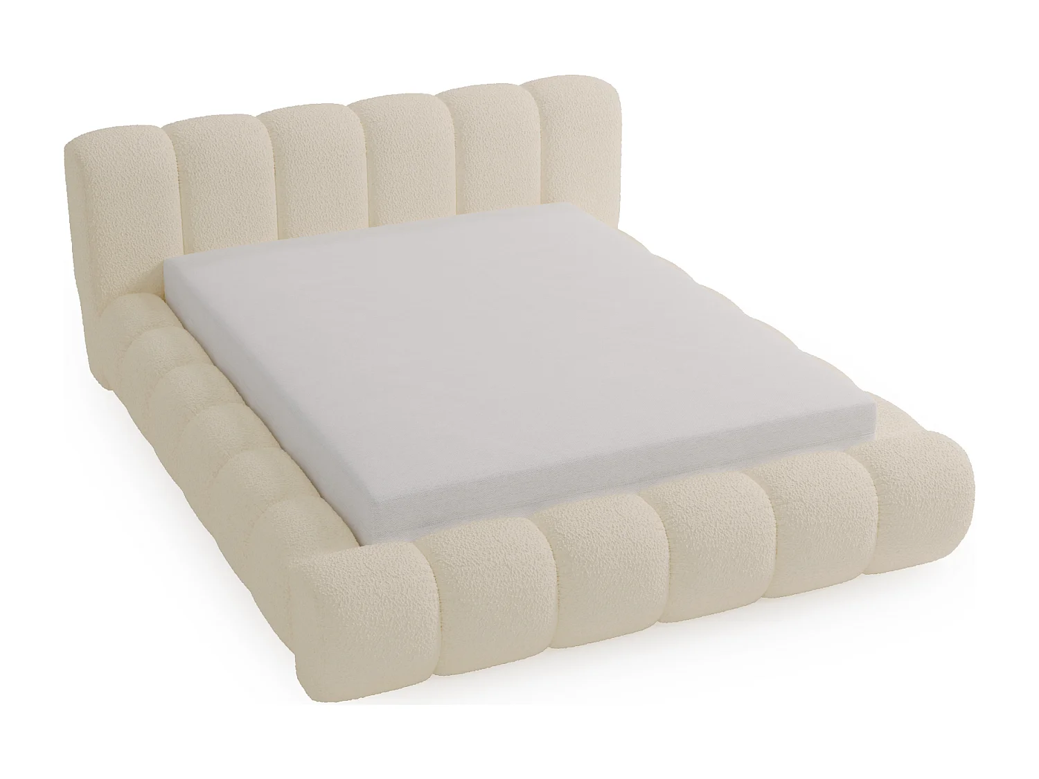 Emporius Cloud Lit rembourré 180x200 - Lit coffre avec rangement et sommier à lattes - Lit double 180x200 cm, tissu bouclé Beige (Anthology 3)
