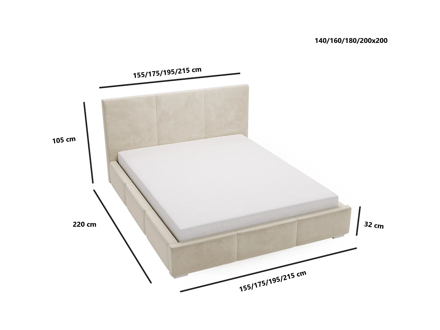 Emporius Lit 200x200 Lary - Lit avec rangement, Lit adulte rembourré - sommier à Lattes, tissu velours Noir (Magic Velvet 2219)